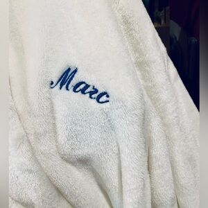 Personalized soft unisex robe with embroidered name “Marc”